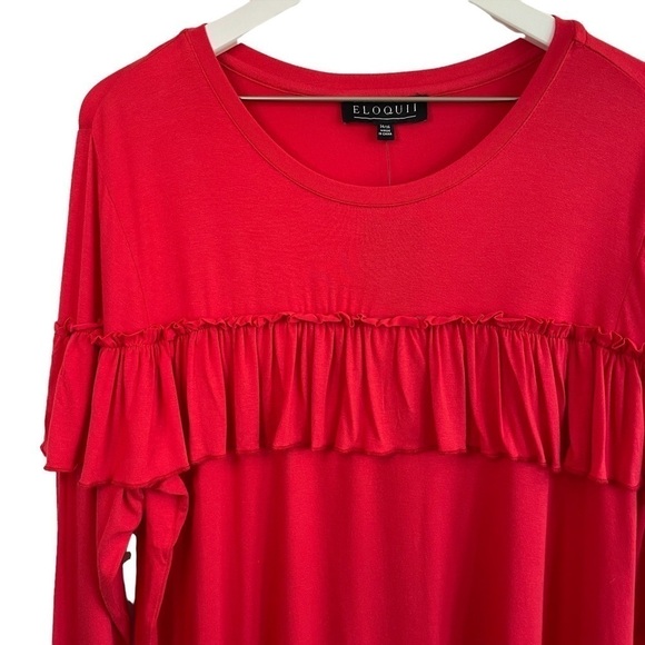 NWT Eloquii Red Ruffled Yoke Long Sleeve Tee, Size 14/16 - Picture 5 of 8